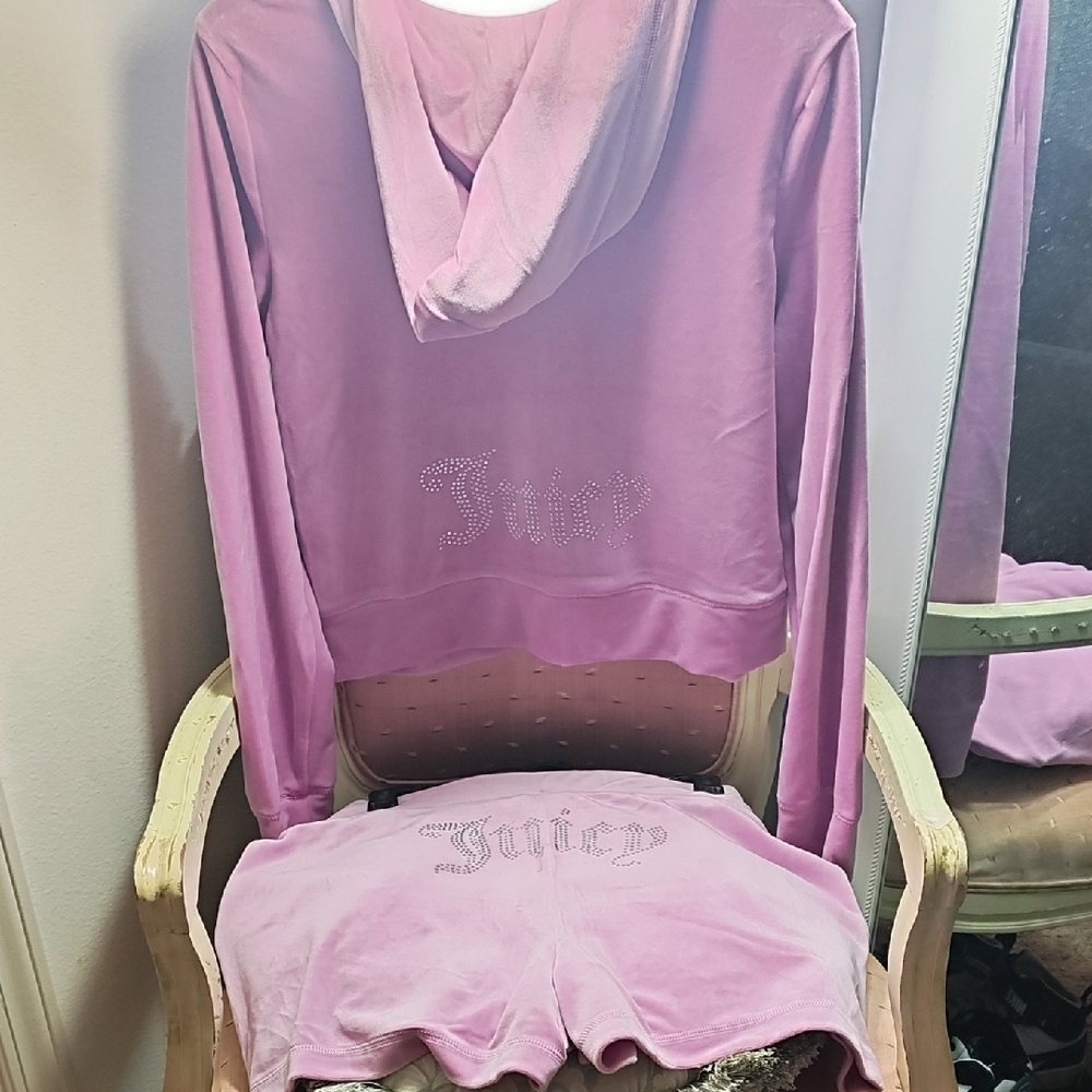 Juicy Couture Dewberry Velour Rhinestone Hoodie & Shorts Set